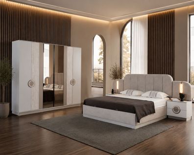 Modernes Schlafzimmer Set Bett 2 Nachttische Kleiderschrank Schminktisch