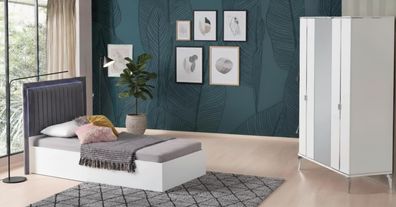 Modernes Jugendzimmer-Set 2-tlg. – Bett & Kleiderschrank im Design