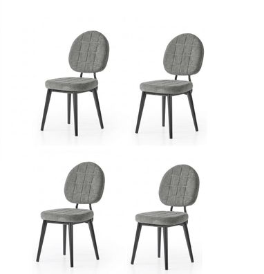 Esszimmer-Set 4x Stuhl Grau Bequem Weich Stoff Modern Stilvoll