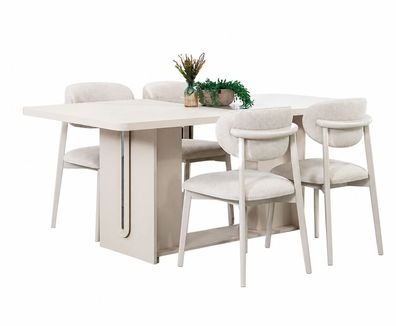 Stilvolles Esszimmer Set Designer Holztisch Edle 4x Textilstühle 5tlg
