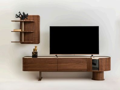 TV-Wandmöbel Set Moderner Stil Braune Holzrahmen Geräumige Regale