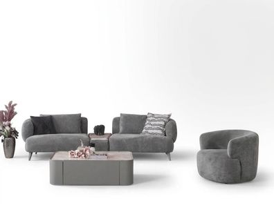 Wohnzimmer Set Moderner Stil Grau Farbe Holzrahmen Elegantes Design