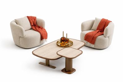 Wohnzimmer Set Moderner Stil Beige Farbe Polstersessel Holzrahmen