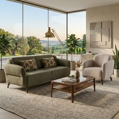 Wohnzimmer-Möbel-Set Moderner Stil Grau Holzgestell Komfortabel Weich