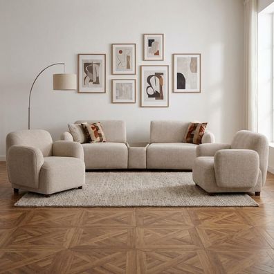 Wohnzimmermöbel-Set Moderner Stil Beige Holzgestell Bequem Entspannend