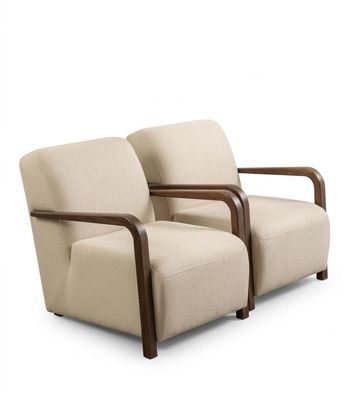 Wohnzimmer-Set Moderner Stil Beige Farbe Weicher Sessel Holzrahmen