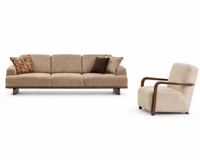 Wohnzimmer Set Moderner Stil Beige Farbe Elegantes Design Holzrahmen