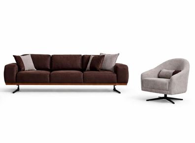 Wohnzimmer Set Moderner Stil Beige Einfarbiges Sofa weiche Polsterung