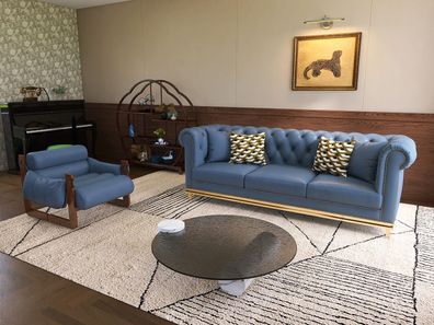 Wohnzimmergarnitur 3 + 1 Sitzer Runder Couchtisch Elegante Set 3 tlg