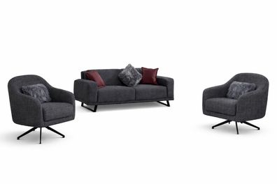 Wohnzimmer Set Moderner Stil Graue Farbe Weiche Polsterung Holzrahmen