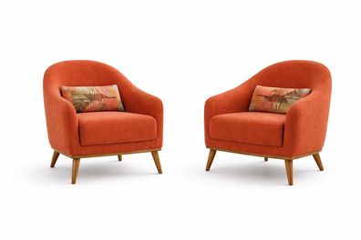 Wohnzimmer Set Moderner Stil Orange Farbe Holzrahmen Elegantes Design