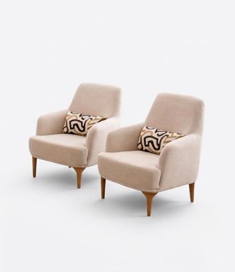 Wohnzimmer Set Moderner Stil Beiger Farbe Holzrahmen Weicher Sessel