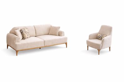 Wohnzimmer Set Moderner Stil Beiger Farbe Weicher Sessel Holzrahmen