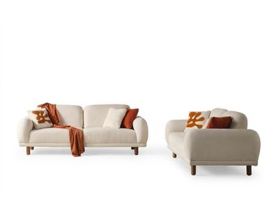 Wohnzimmer Set Moderner Stil Beiger Farbe Holzrahmen Weiches Sofa