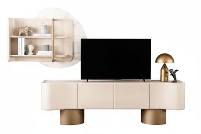 Wohnzimmer Set Moderner Stil Beige Geräumiges TV-Lowboard Holzrahmen