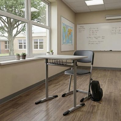 Grauer Schulset Robuster Tisch Exklusiver Sitzstuhl 2tlg Set