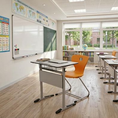 Desigener Schulset Edler Schultisch Exklusiver Oranger Stuhl