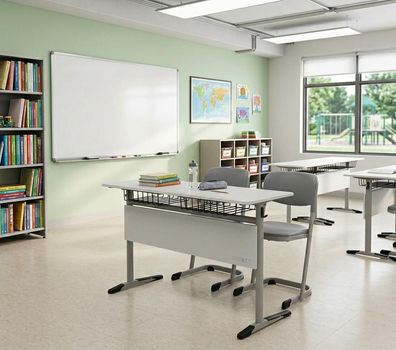 Schulset Modern Ergonomisch Grau Schultisch Stuhl Doppelsitzige