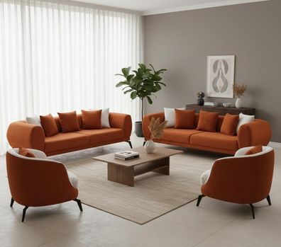 Sofagarnitur 3 + 3 + 1 + 1 Sitzer Wohnzimmer Orange Sofa Set Luxusmöbel