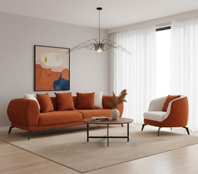 Orange Sofa Set 3 + 1 Sitzer Wohnzimmer Luxusmöbel Elegant Sofagarnitur