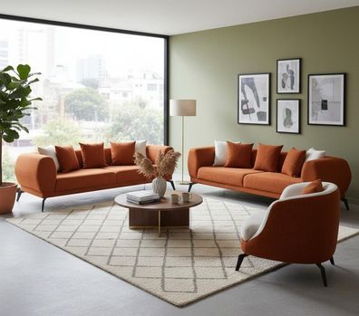 Elegant Wohnzimmer Set 3 + 3 + 1 Sitzer Luxusmöbel Elegant Sofagarnitur