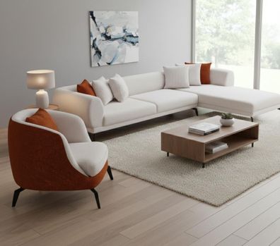 Wohnzimmer Sofa Set Ecksofa L-Form mit Sessel Luxusmöbel Sofagarnitur