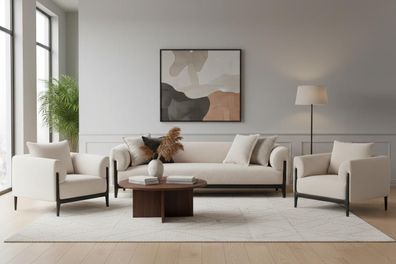 Beige Sofagarnitur 3 + 1 + 1 Sitzer Luxusmöbel Wohnzimmer Sofa Set Komfortabel