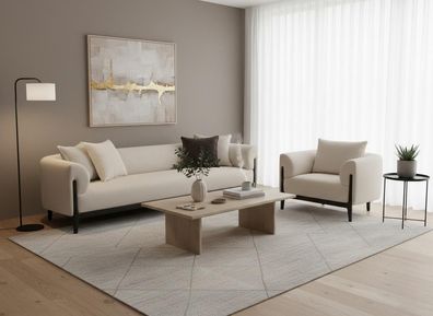 Polstermöbel Sofagarnitur 3 + 1 Sitzer Wohnzimmer Beige Elegant Set 2tlg