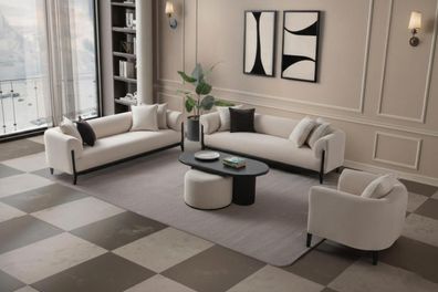 Beige Wohnzimmer Set 3 + 3 + 1 Sitzer Komfortabel Modern Sofagarnitur