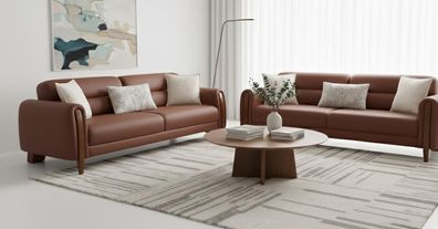 Sofa Set 3 + 3 Sitzer Wohnzimmer Braun Elegant Sofagarnitur Polstermöbel