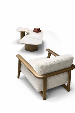 Wohnzimmer Set Modernes Design Beigefarbene Polsterung Bequemer Sessel