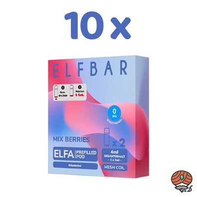 ELFBAR ELFA POD Mix Berries 0mg/ml Nikotin 10x 2 Pods, nikotinfrei