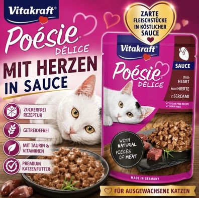 Vitakraft Poésie Délice Herzen in Sauce 85g Katzenfutter Getreidefrei