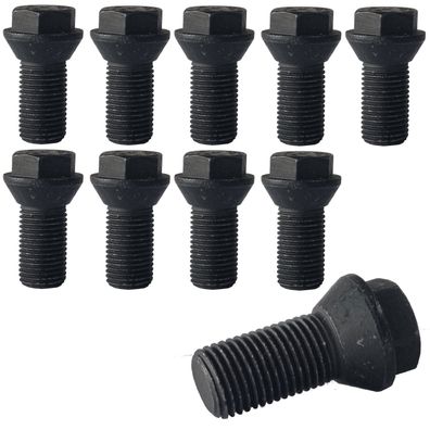 10x Radschrauben M12x1.25 22mm Kegelbund 60° Kurzkopf Schwarz Für