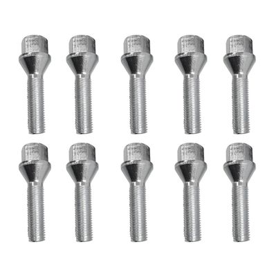 10x Radschrauben M14x1,25 47mm Kegelbund 60° Silber Für Alpina BMW B7 F01 B7 4x4