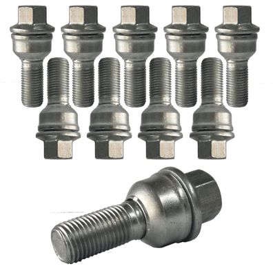 10x Radschrauben M14x1.5 35mm Kugelbund 2-teilig R14 Silber Für AUDI A8 4H A8 4H Long