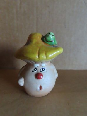 Figur Pilz mit Raupe auf dem gelben Hut Keramik ca. 5,8 cm h