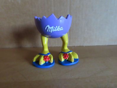 Eierbecher mit Hühnerfüßen Zehnschuhe lila Becher Milka ca. 5,7 cm H