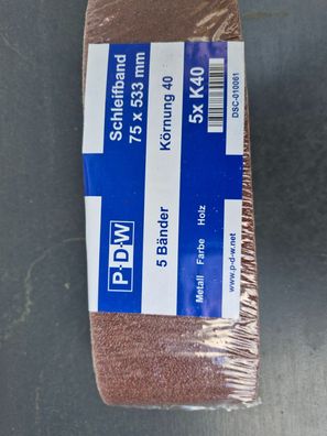 5x P-D-W Gewebe-Schleifbänder 75x533 mm Körnung K40 für Bandschleifer