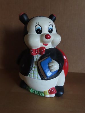 Spardose Keramik Marienkäfer mit Jacke und Buch in der Hand ca. 17,8 cm H