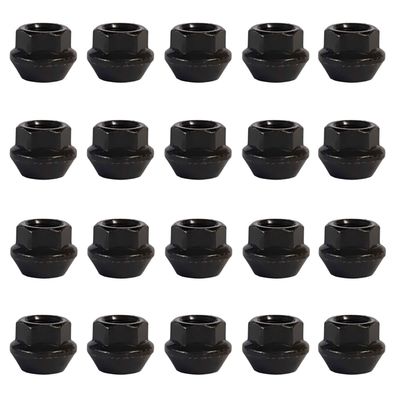 20x Offene Radmuttern M12x1.25 17mm Kegelbund 60° Kurzkopf Schwarz Für