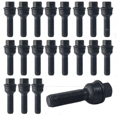 20x Radschrauben M14x1.5 42mm Kugelbund 2-teilig R14 Schwarz Für AUDI A8 4H A8 4H