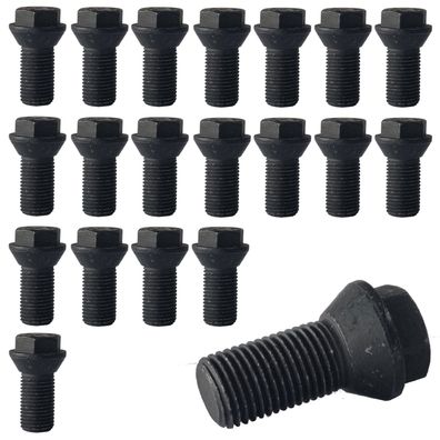 20x Radschrauben M14x1,5 25mm Kegelbund 60° Kurzkopf Schwarz Für