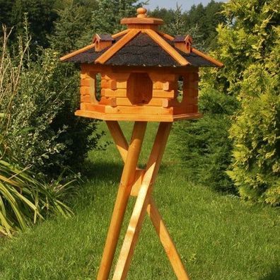 XXL Premium Vogelhaus mit Solar Beleuchtung+Ständer 140 cm hoch Vorratsfütterung