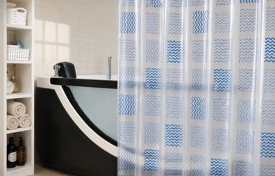 OBI Deco-Line Maggy Duschvorhang 120x200 Blau Weiß Wellen Leichtes Vinyl