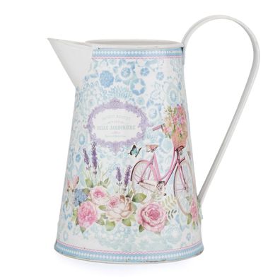 Deko Blech Kanne Metallblumenvase Vintage Retro Dekoration Shabby Fahrrad mit Blumen