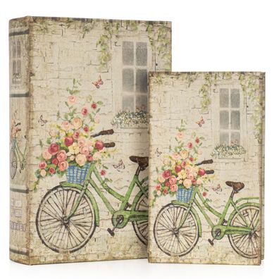 Buchhüllen Set „Vintage Fahrrad & Blumen“ - 2-teilig - Buchbox Geheimversteck - Retro