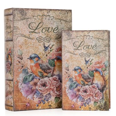 Buchhüllen Set mit Blumen & Vögeln - Vintage Bücherboxen für stilvolle Aufbewahrung