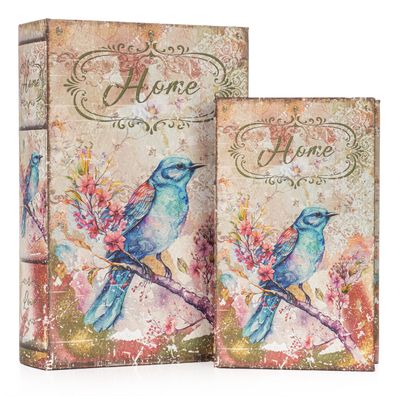 Buchhüllen Set Home - 2-teiliges Geheimversteck mit Vogelmotiv - Deko Buchbox für Sch