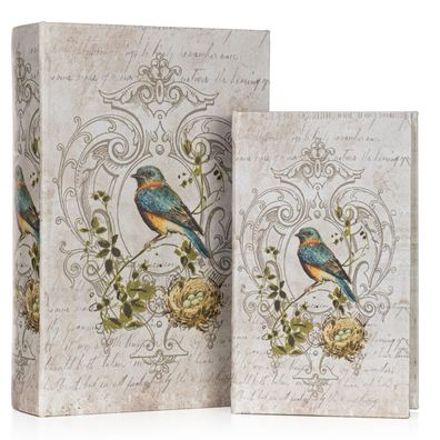 Buchhüllen Set mit Vogelmotiv - 2-teiliges Geheimversteck im Vintage-Design - Deko Bu